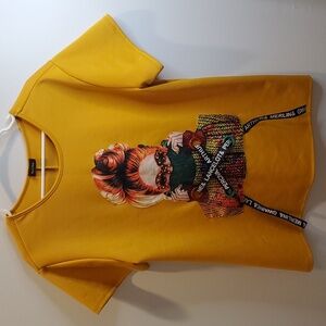 Haute Mess Gwaine Lancelot Top Tee Shirt Yellow Face Boujee Art Design Fashion A